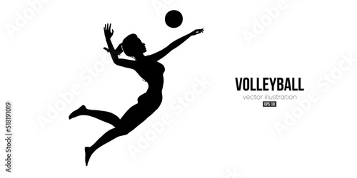 Abstract silhouette of a volleyball player on white background. Volleyball player woman hits the ball. Vector illustration