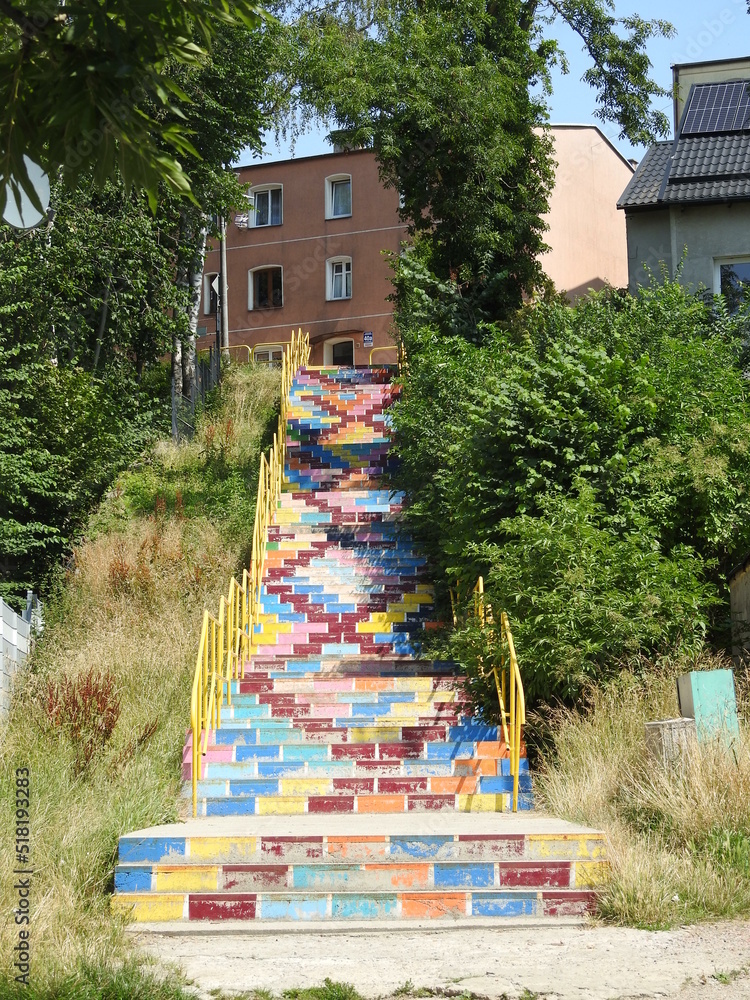 Colourful stairs in Lembork, Poland