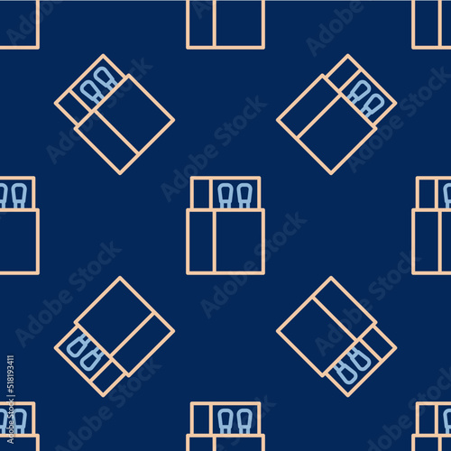 Line Open matchbox and matches icon isolated seamless pattern on blue background. Vector