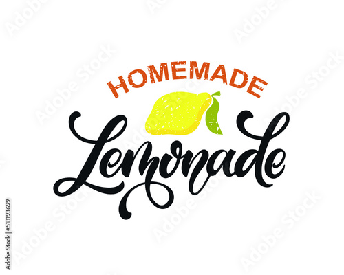 Homemade Lemonade handwritten text isolated on white background. Elegant modern brush calligraphy. Hand lettering for poster  postcard  label  sticker  logo  sign. Vector illustration. Summer drink