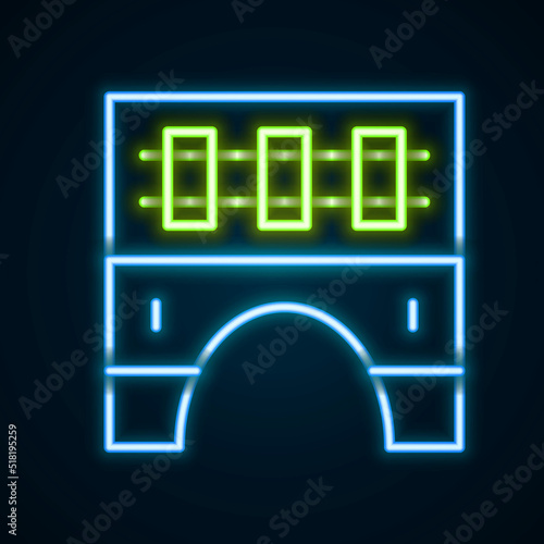 Glowing neon line Bridge for train icon isolated on black background. Colorful outline concept. Vector