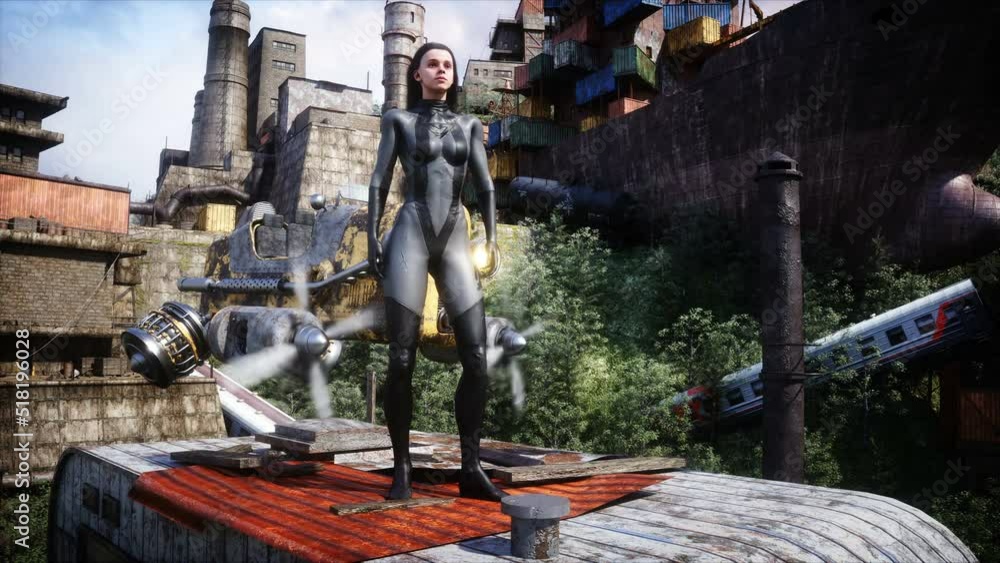 Fantasy fairy cyberpunk city. Girl in flying car. Postapocalypde concept. Dynamic trees. Fantasy fairy cyberpunk city. Girl in flying car. Postapocalypde concept. Dynamic trees.