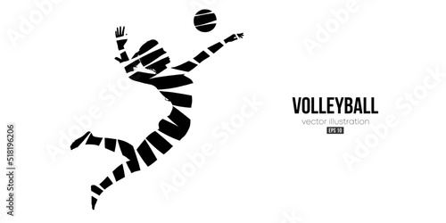 Abstract silhouette of a volleyball player on white background. Volleyball player woman hits the ball. Vector illustration