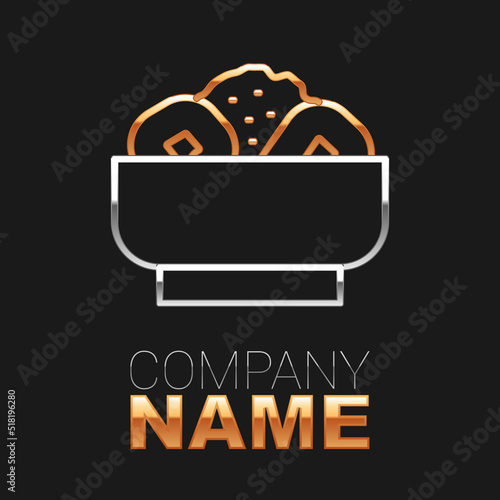 Line Chow mein on plate icon isolated on black background. Asian food. Colorful outline concept. Vector