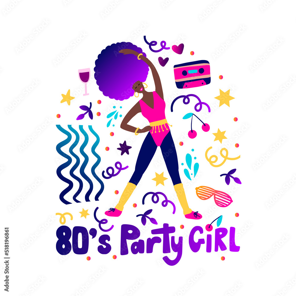 80's retro music party poster funky vector fashion aerobic girl card for print 80's retro music party poster funky vector fashion aerobic girl card for print
