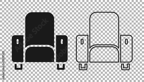 Black Cinema chair icon isolated on transparent background. Vector