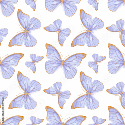 Watercolor vector illustration of seamless pattern with butterflies