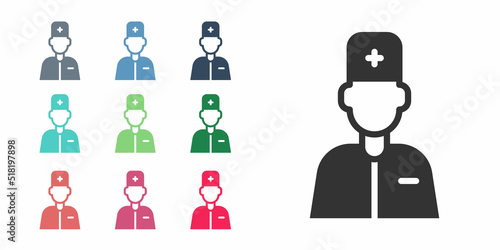 Black Male doctor icon isolated on white background. Set icons colorful. Vector