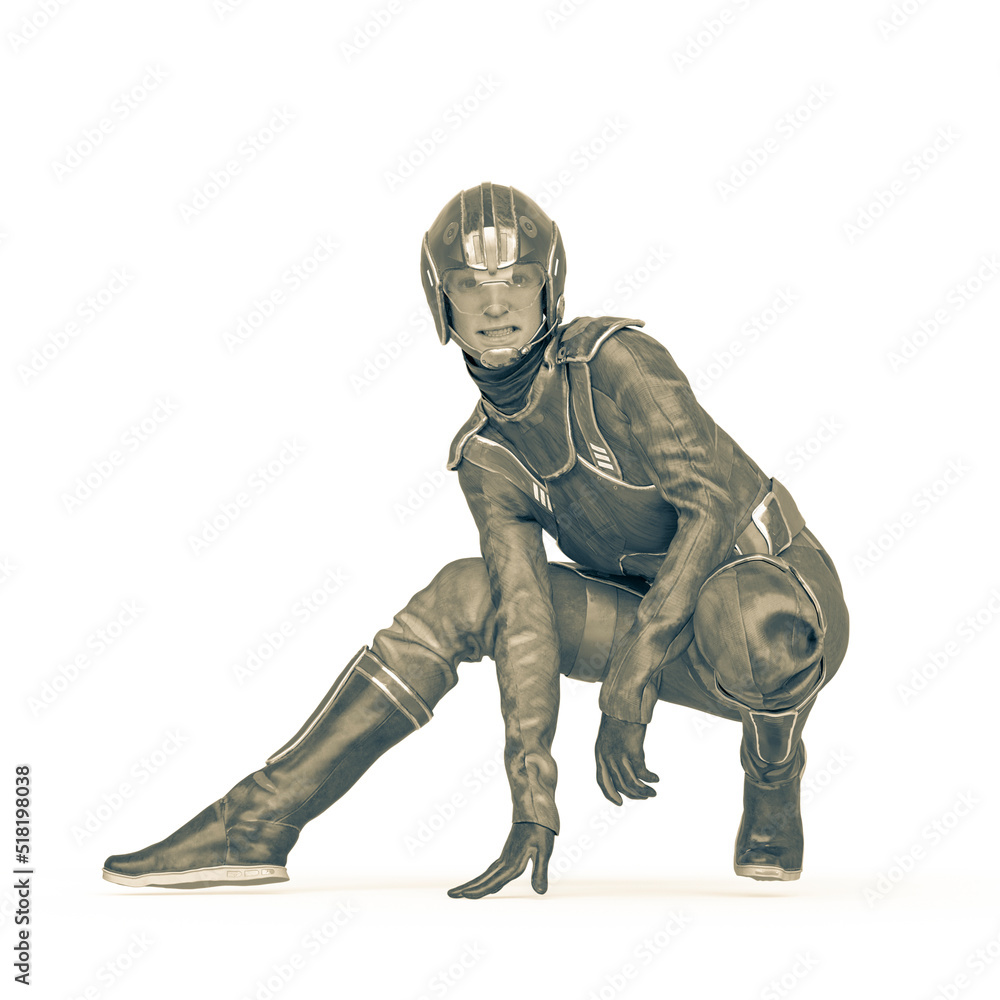 space runner girl is crouching and ready for some action space runner girl is crouching and ready for some action