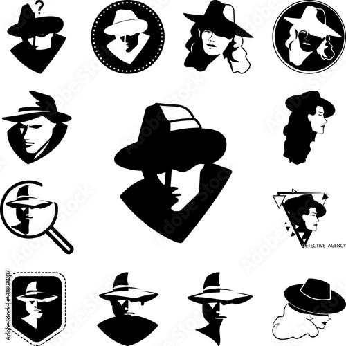 detective black and white icon in a collection with other items