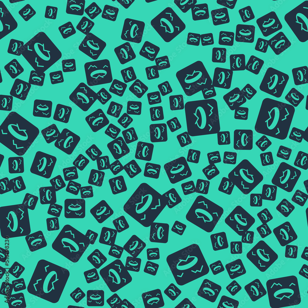 Black Winter fishing icon isolated seamless pattern on green background. Round ice frame. Hole in ice. Vector Black Winter fishing icon isolated seamless pattern on green background. Round ice frame. Hole in ice. Vector