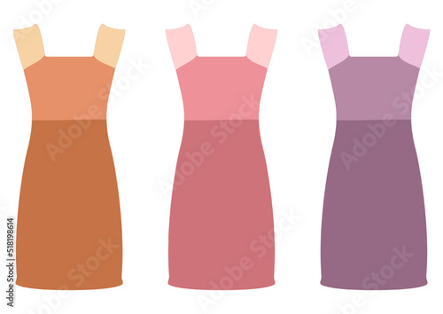 Set of fashionable women's dresses. Clothing model. Flat style.