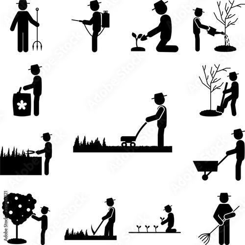 man lawn mower icon in a collection with other items