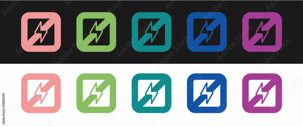 Set No lightning icon isolated on black and white background. No electricity. Vector Set No lightning icon isolated on black and white background. No electricity. Vector