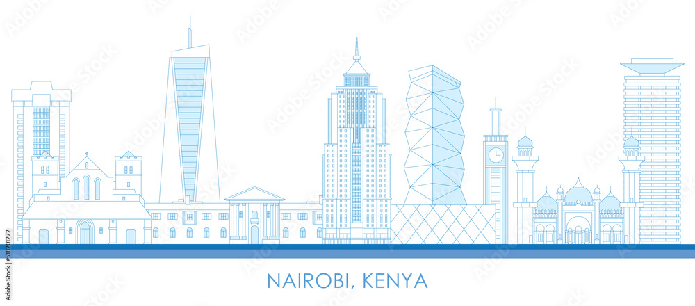 Outline Skyline panorama of city of Nairobi, Kenya - vector illustration