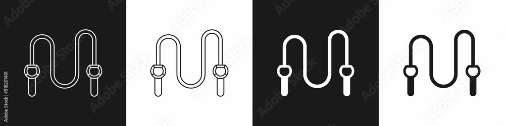 Set Jump rope icon isolated on black and white background. Skipping rope. Sport equipment. Vector Set Jump rope icon isolated on black and white background. Skipping rope. Sport equipment. Vector