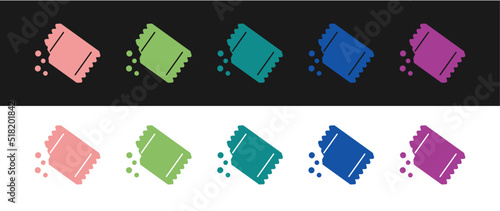 Set Packet of pepper icon isolated on black and white background. Vector