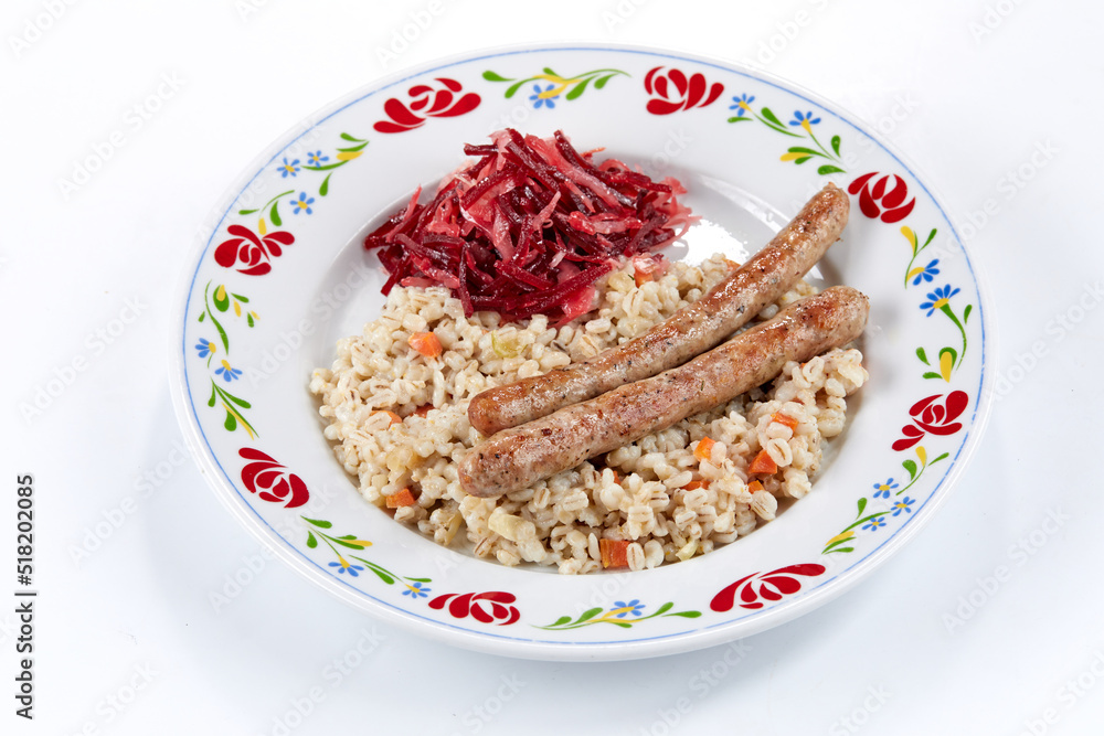 barley with sausage and salad barley with sausage and salad