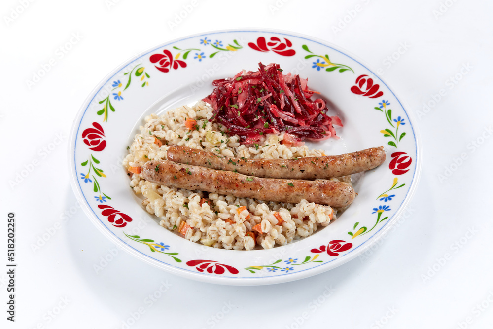 barley with sausage and salad barley with sausage and salad