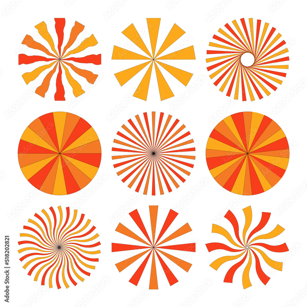 Retro Sunburst Pattern Circle. Abstract circular geometric shape with the radial line isolated on white background.