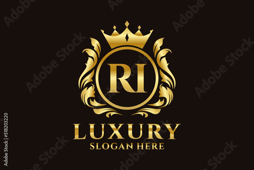 Initial RI Letter Royal Luxury Logo template in vector art for luxurious branding projects and other vector illustration.