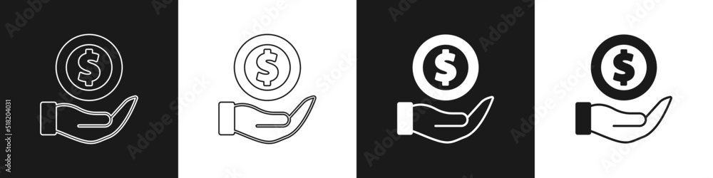 Set Money with shield icon isolated on black and white background. Insurance concept. Security, safety, protection, protect concept. Vector Set Money with shield icon isolated on black and white background. Insurance concept. Security, safety, protection, protect concept. Vector