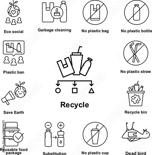 Recycle, bin, bottle icon in a collection with other items
