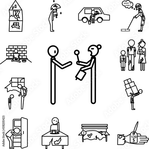 Poor man and poor woman icon in a collection with other items