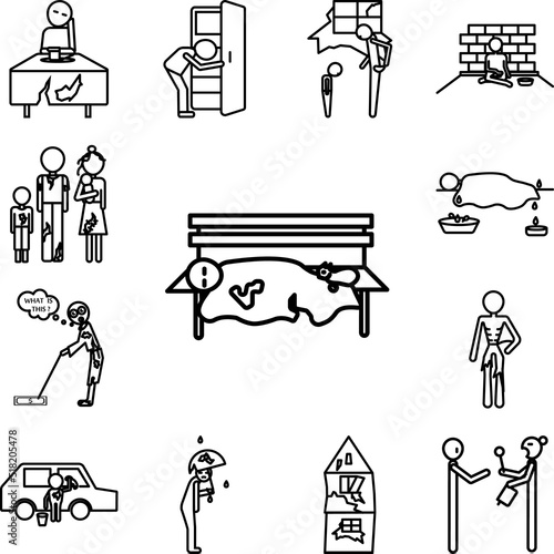Poor man sleep park icon in a collection with other items