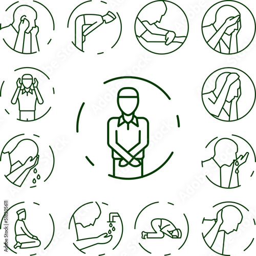 Muslim man prayer qiyam icon in a collection with other items