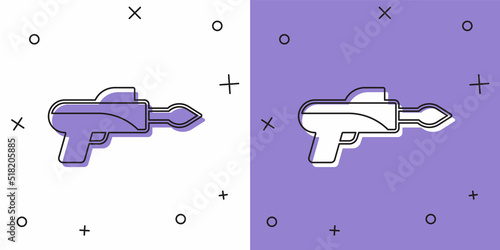 Set Fishing harpoon icon isolated on white and purple background. Fishery manufacturers for catching fish under water. Diving underwater equipment. Vector
