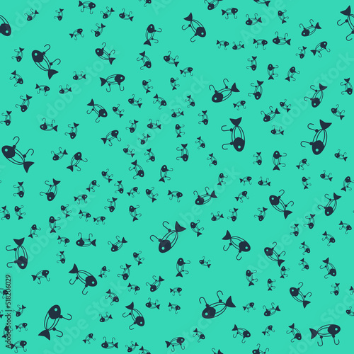Black Fishing lure icon isolated seamless pattern on green background. Fishing tackle. Vector