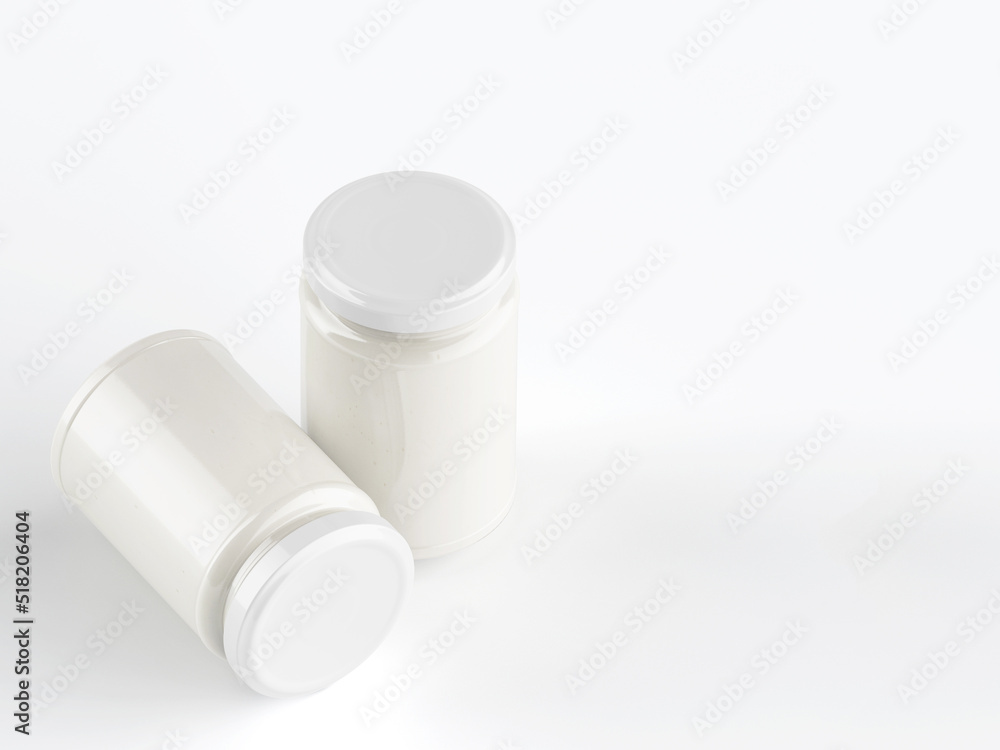 3D illustration. Various jars of jam on white background 3D illustration. Various jars of jam on white background