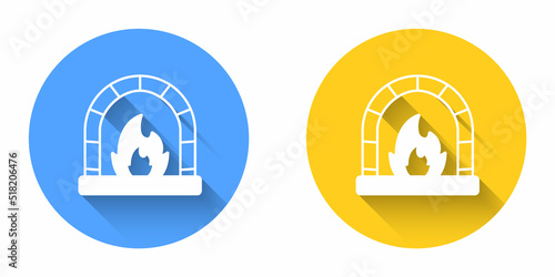 White Blacksmith oven icon isolated with long shadow background. Circle button. Vector
