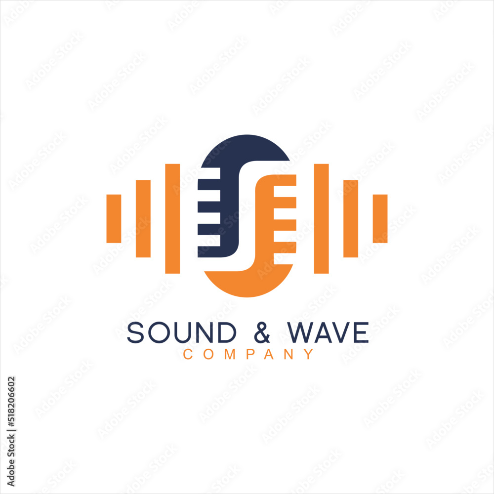 Microphone and sound wave vector logo template. Letter S.  Logos can be used for music, sound, icons, vintage and business enterprises