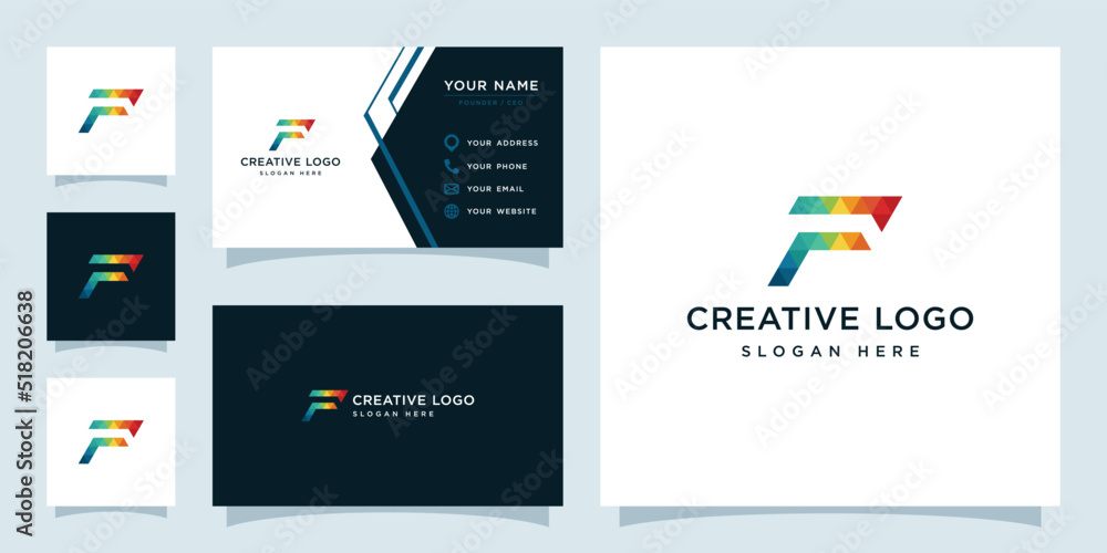 Vector graphics of initials F geometric colorful logo design template