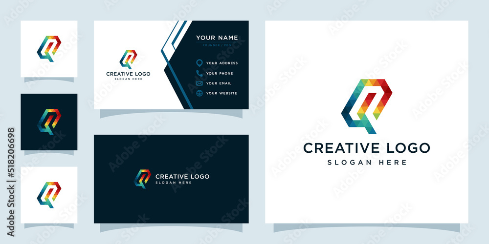 Vector graphics of initials Q colorful geometry logo design template