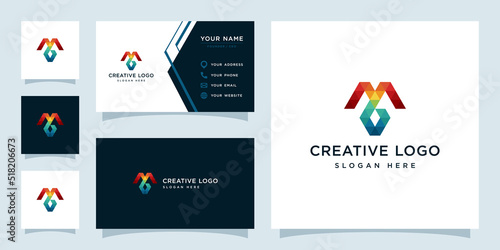 Vector graphics of initials M colorful geometry logo design template