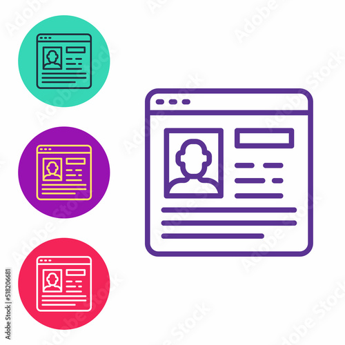 Set line Resume icon isolated on white background. CV application. Searching professional staff. Analyzing personnel resume. Set icons colorful. Vector