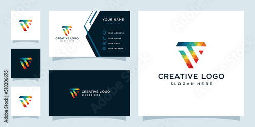 Vector graphics of initials T colorful geometry logo design template