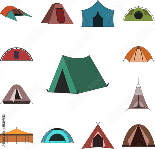 tent color icon in a collection with other items