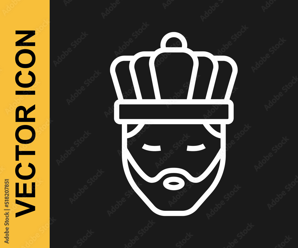White line King with crown icon isolated on black background. Vector