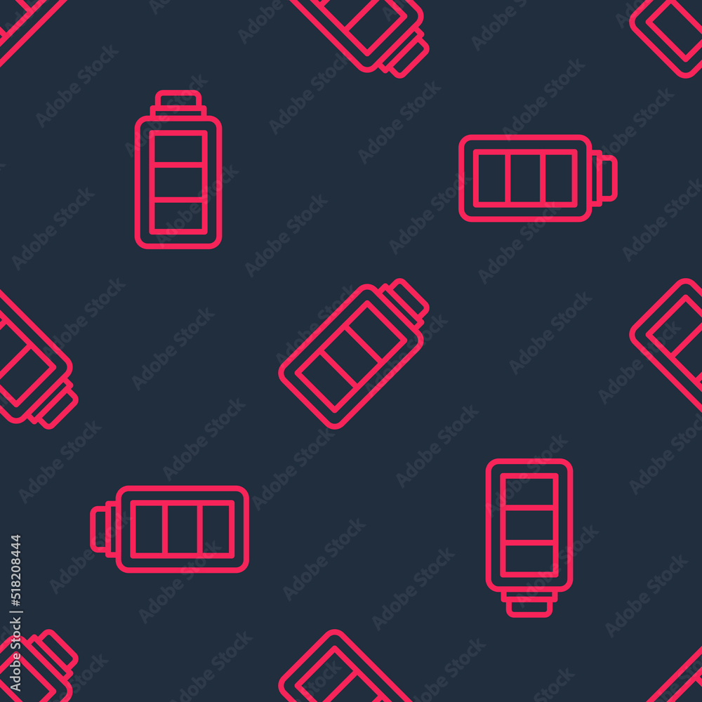 Red line Battery charge level indicator icon isolated seamless pattern on black background. Vector Red line Battery charge level indicator icon isolated seamless pattern on black background. Vector
