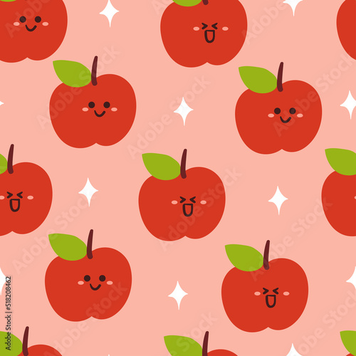 seamless pattern cartoon apple character. cute fruit wallpaper for textile, gift wrap paper