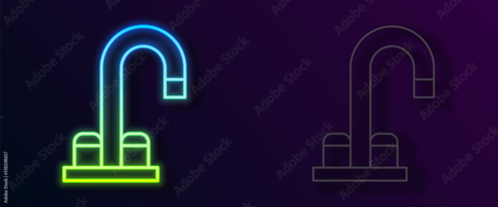 Glowing neon line Water tap icon isolated on black background. Vector Glowing neon line Water tap icon isolated on black background. Vector