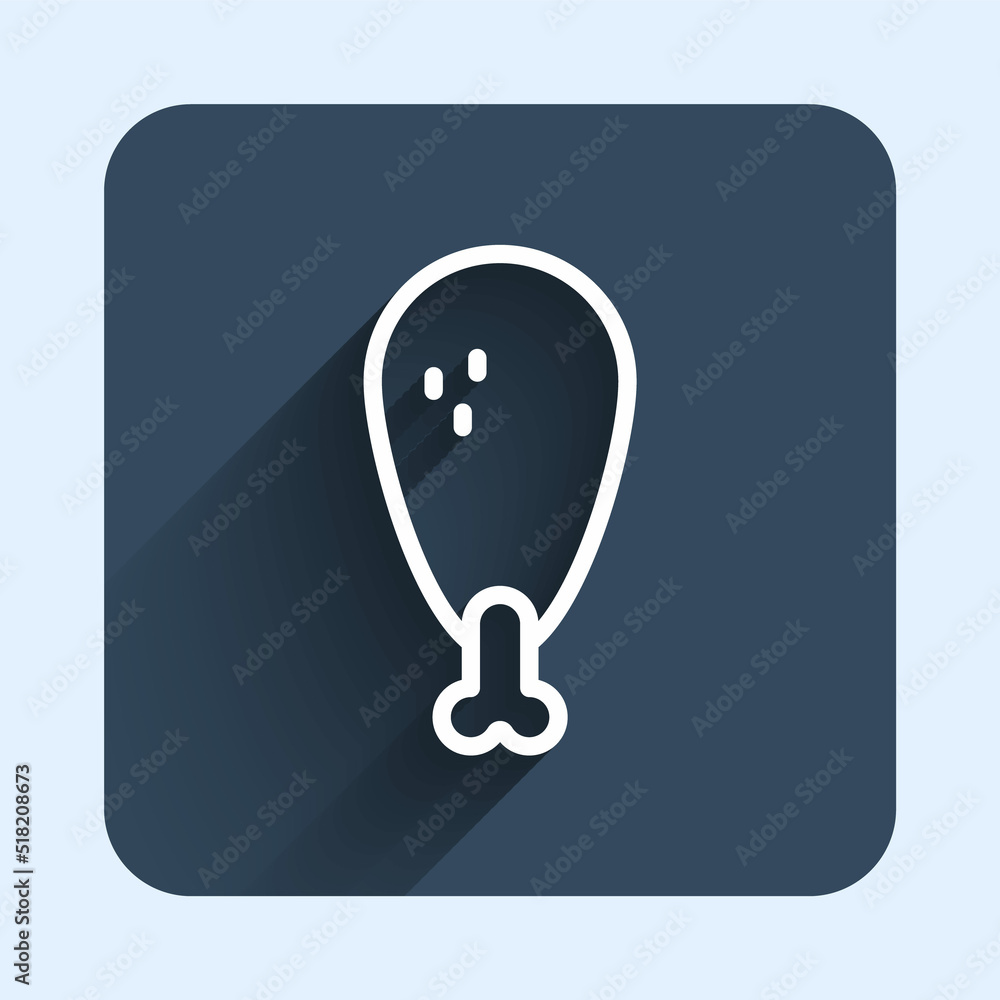 White line Chicken leg icon isolated with long shadow background. Chicken drumstick. Blue square button. Vector White line Chicken leg icon isolated with long shadow background. Chicken drumstick. Blue square button. Vector