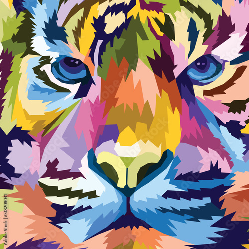 close up colorful head tiger pop art portrait