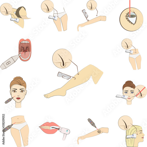 Leg foot laser epilation colored icon in a collection with other items