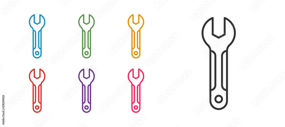 Set line Wrench spanner icon isolated on white background. Spanner repair tool. Service tool symbol. Set icons colorful. Vector Set line Wrench spanner icon isolated on white background. Spanner repair tool. Service tool symbol. Set icons colorful. Vector