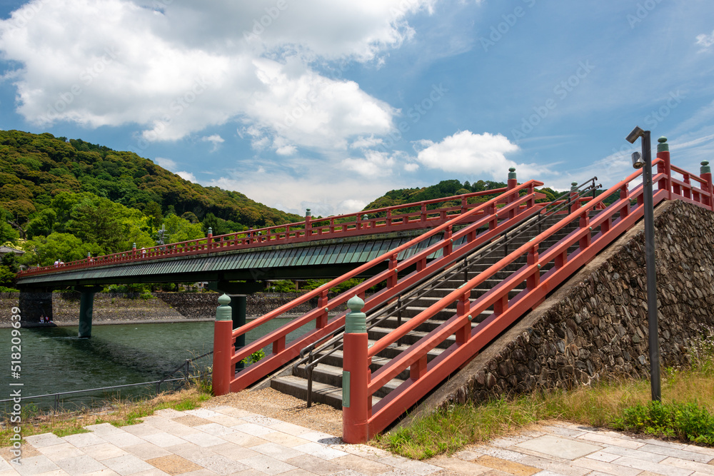 View around Asagiri bridge over Uji river in Uji, Kyoto, Japan View around Asagiri bridge over Uji river in Uji, Kyoto, Japan